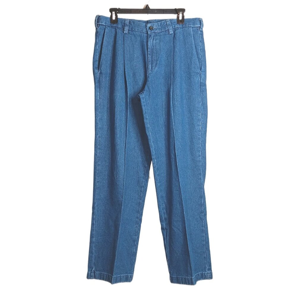 Haggar Straight Jeans Mens 34x30 Medium Wash 100% Cotton Pleated Dad Grandpacore